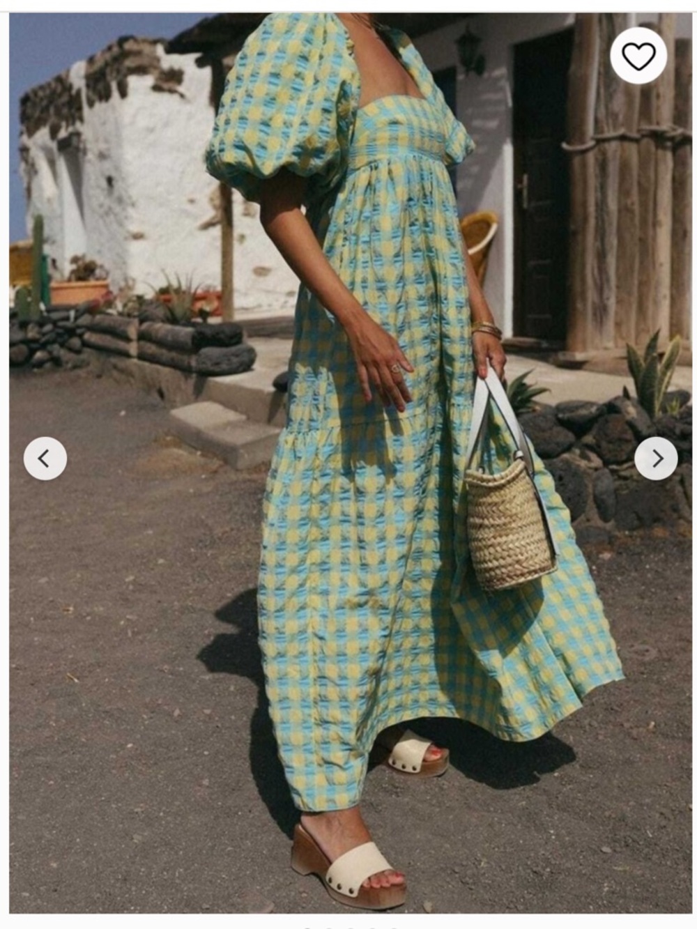 ZARA PLAID GINGHAM PRINT DRESS green maxi puff sleeves milkmaid cottagecore